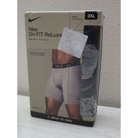 Nike KE1104 033 Men's Sz 2XL (44-46) 2-Pack Gray Dri-FIT ReLuxe Boxer Briefs - Picture 1 of 5